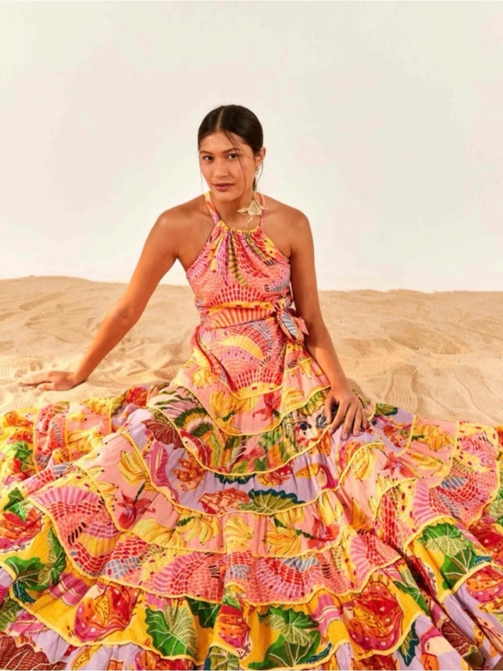 🌺NWT Farm Rio Multi Fruit Cross-back Tiered Maxi Dress🌺